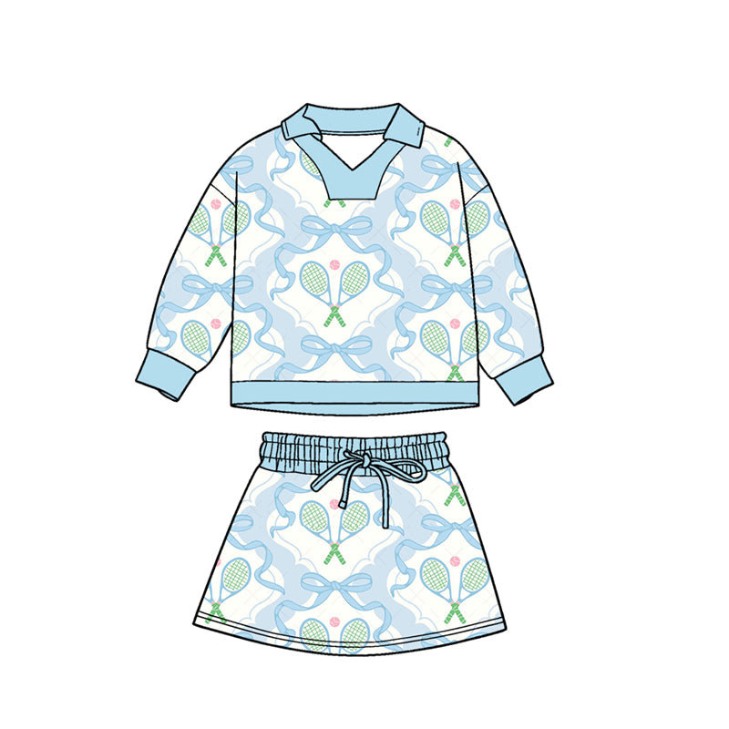 Tennis design pullover matching skirt girls long sleeve outfit preorder