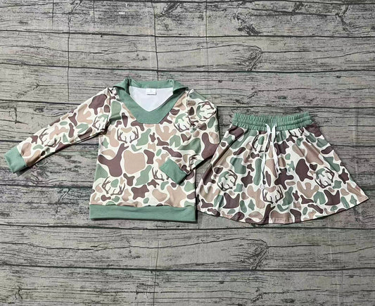Deer camo pullover matching skirt girls long sleeve outfit preorder