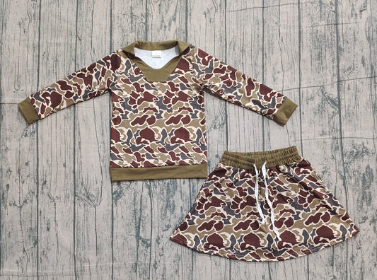 Brown camo pullover matching skirt girls long sleeve outfit preorder