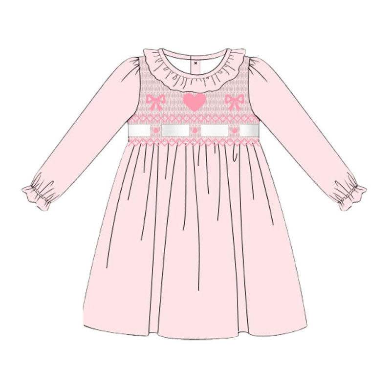 Pink bow baby girls long sleeve dress preorder