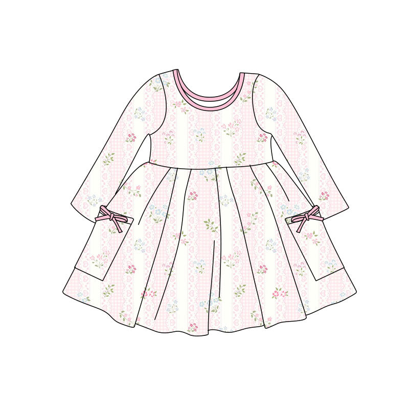 Pink floral baby girls long sleeve dress preorder