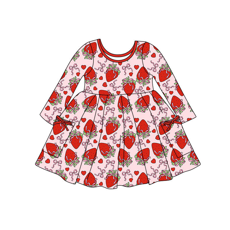 Strawberry design baby girls long sleeve dress preorder