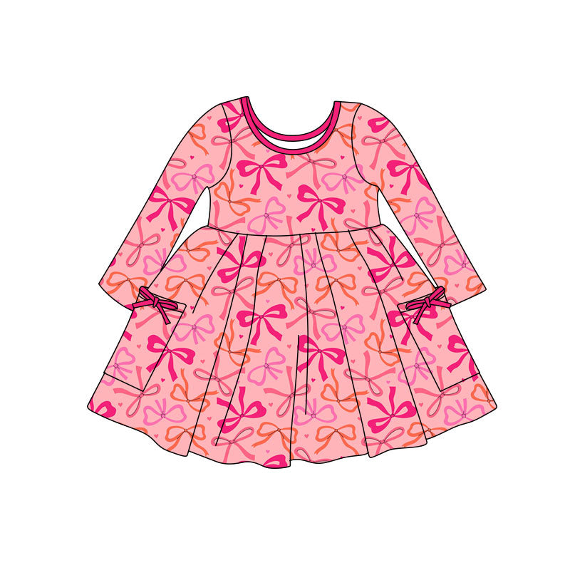 Colorful bow design baby girls long sleeve dress preorder