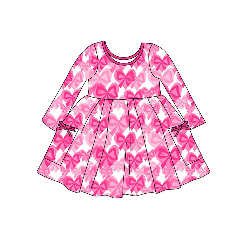Pink bow design baby girls long sleeve dress preorder