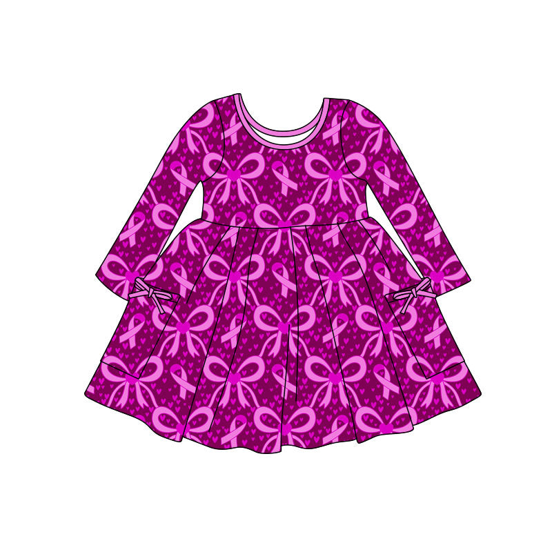 Pink bow design baby girls long sleeve dress preorder