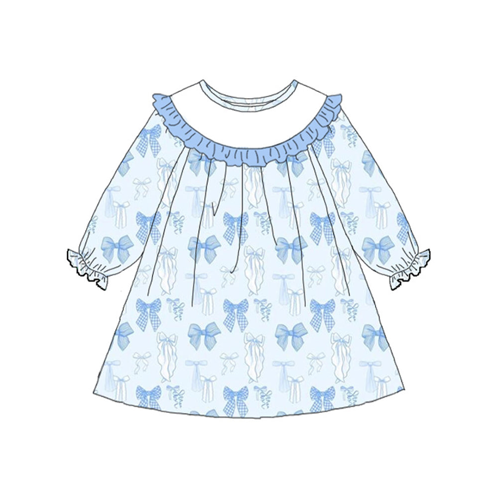Blue bow design baby girls long sleeve dress preorder
