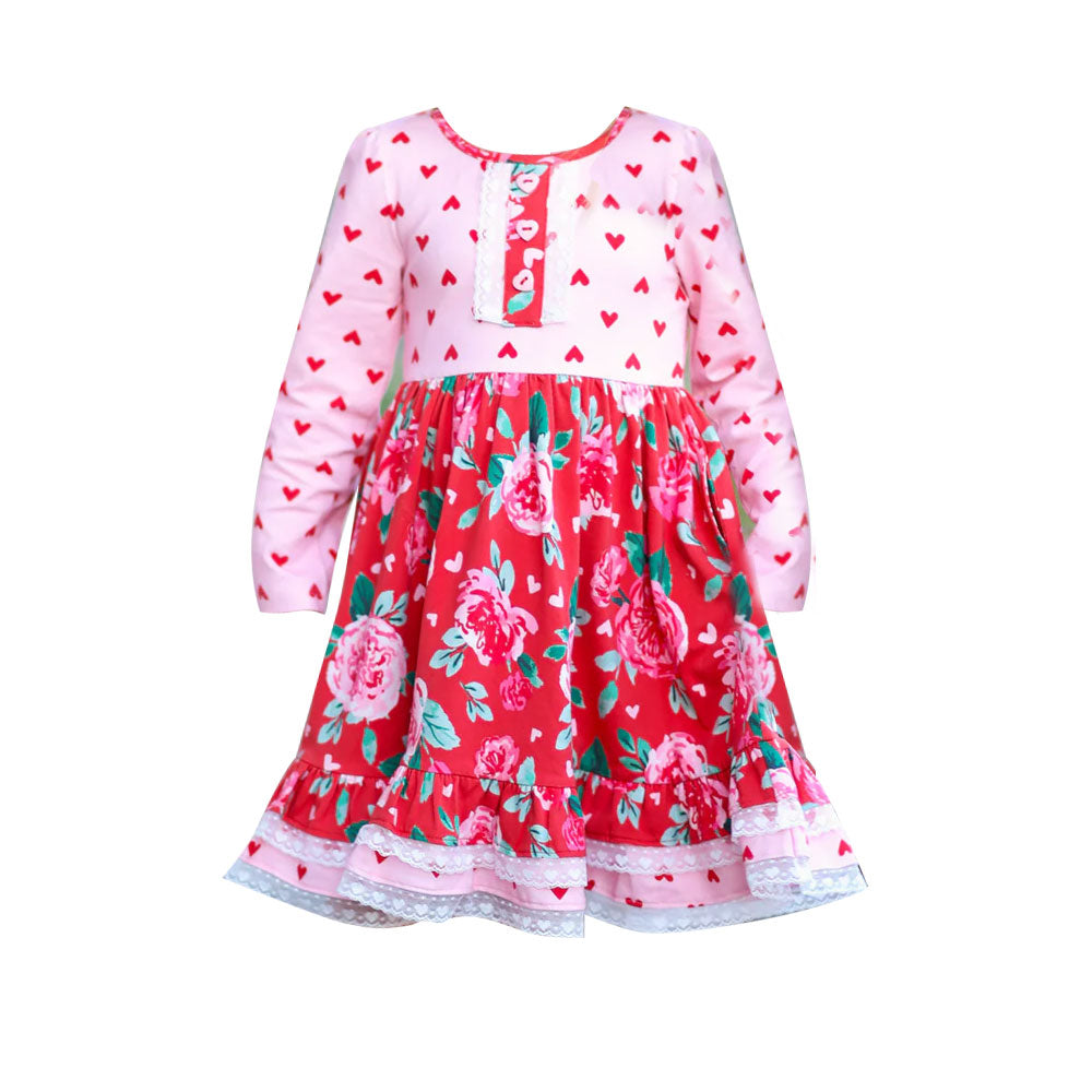 Red flowers design baby girls long sleeve dress preorder