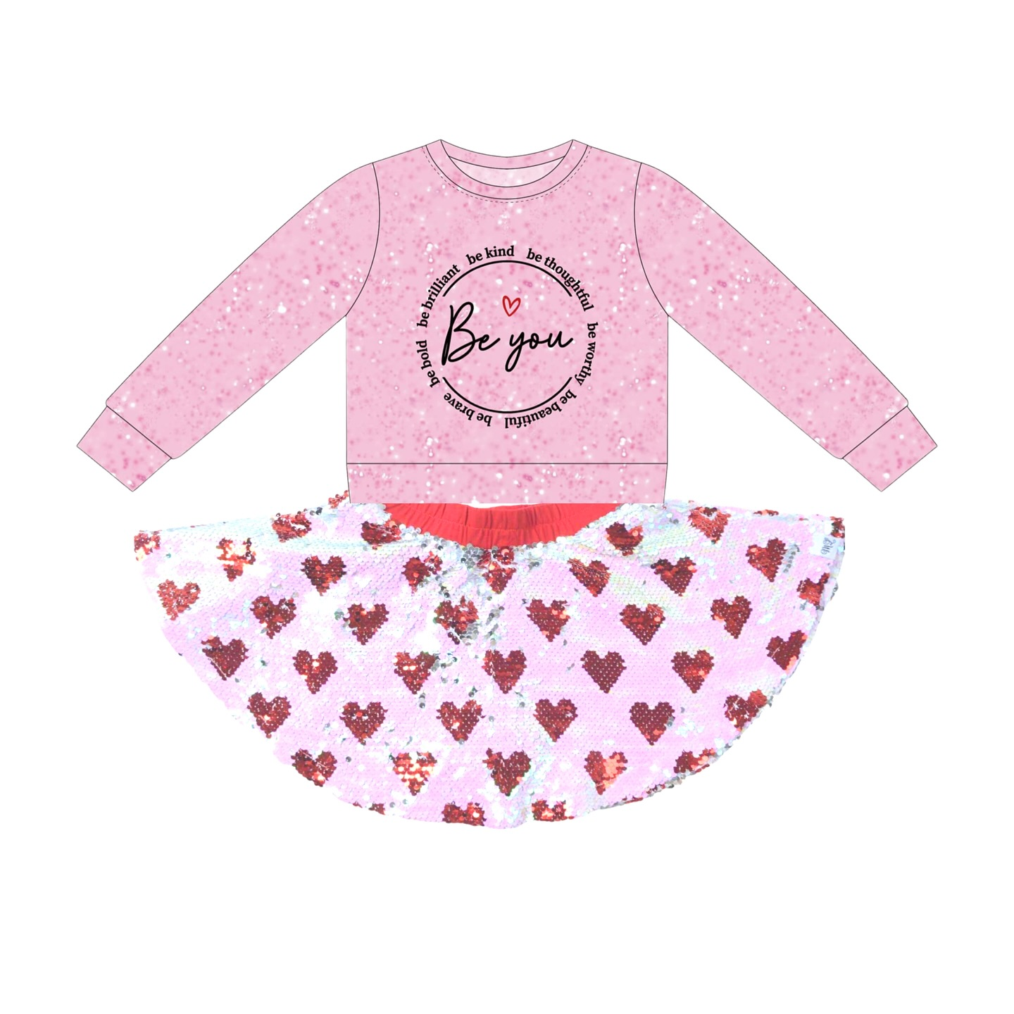 Valentines day long sleeve top matching skirt girls outfit preorder