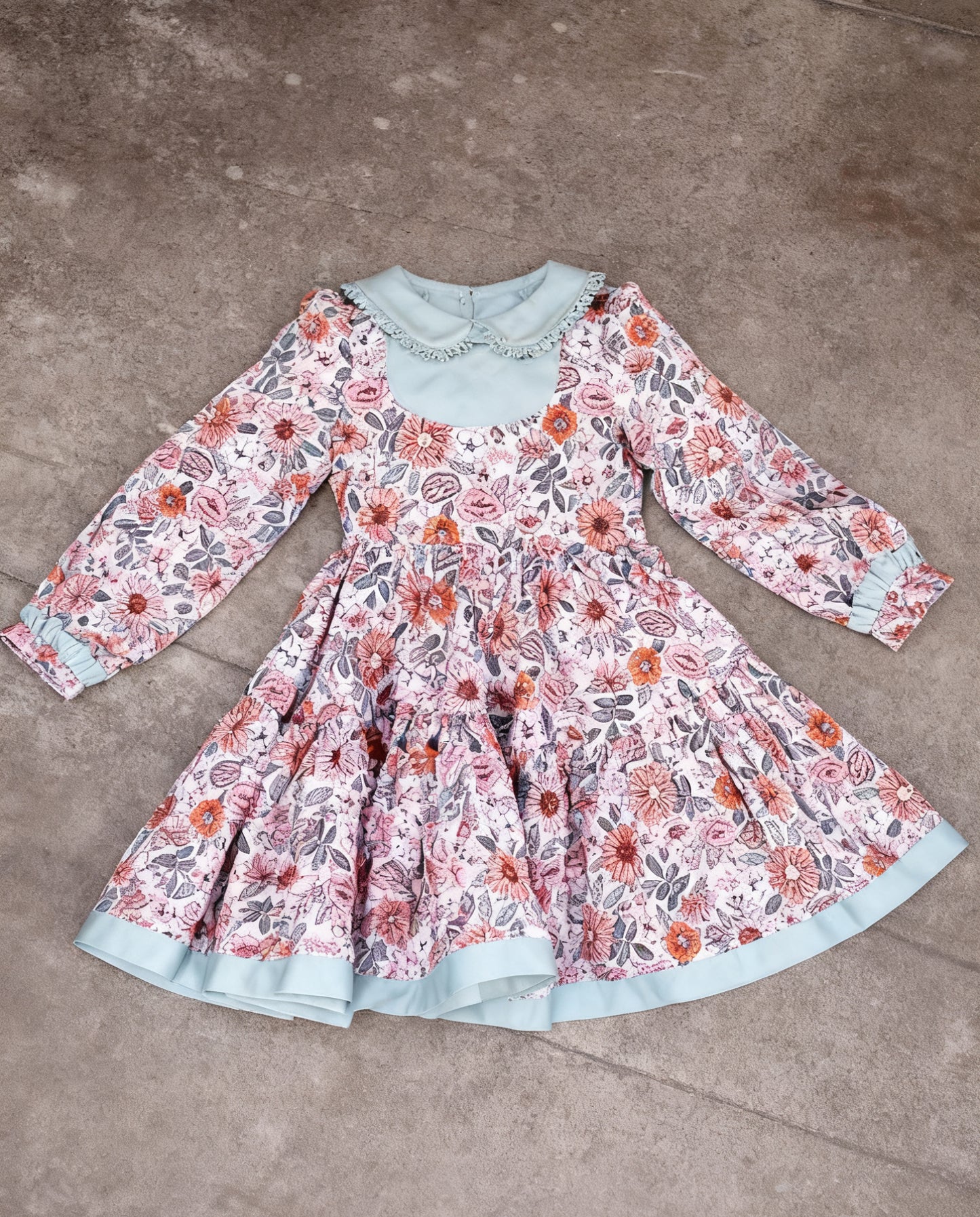 Pink flowers design girls long sleeve dress preorder