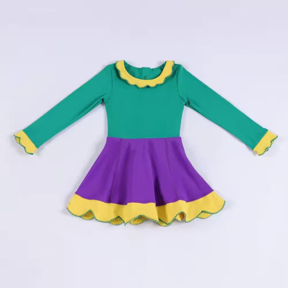 Mardi Gras baby girls long sleeve yoga dress preorder