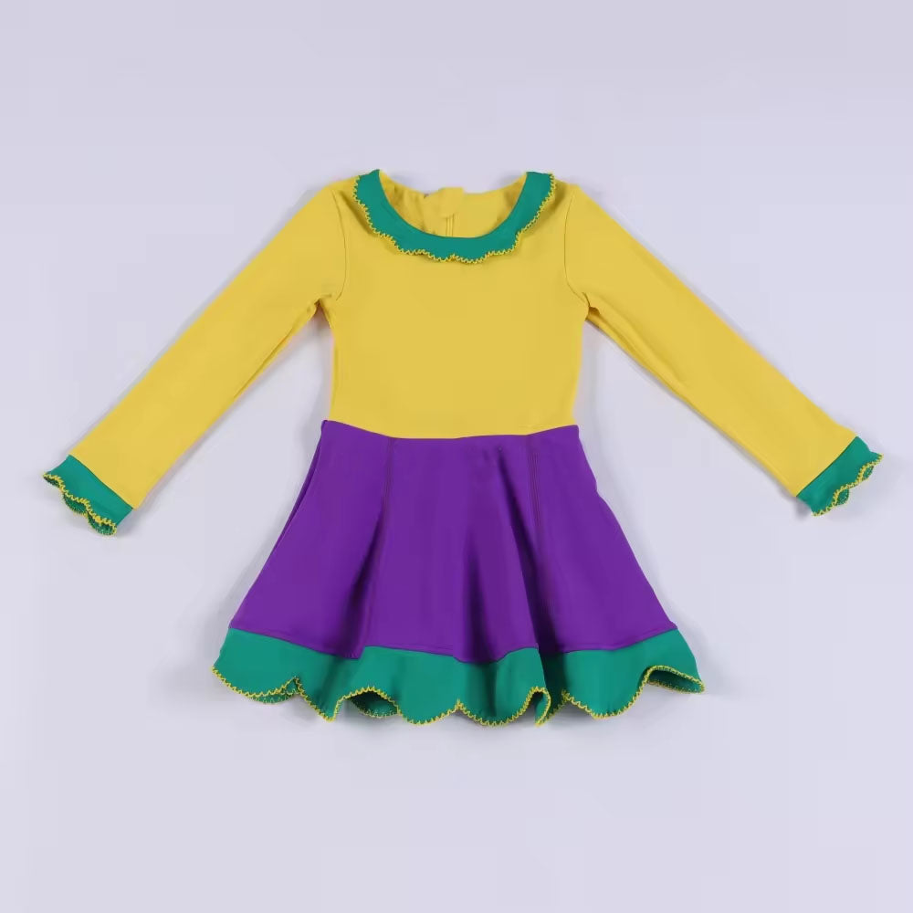 Mardi Gras baby girls long sleeve yoga dress preorder
