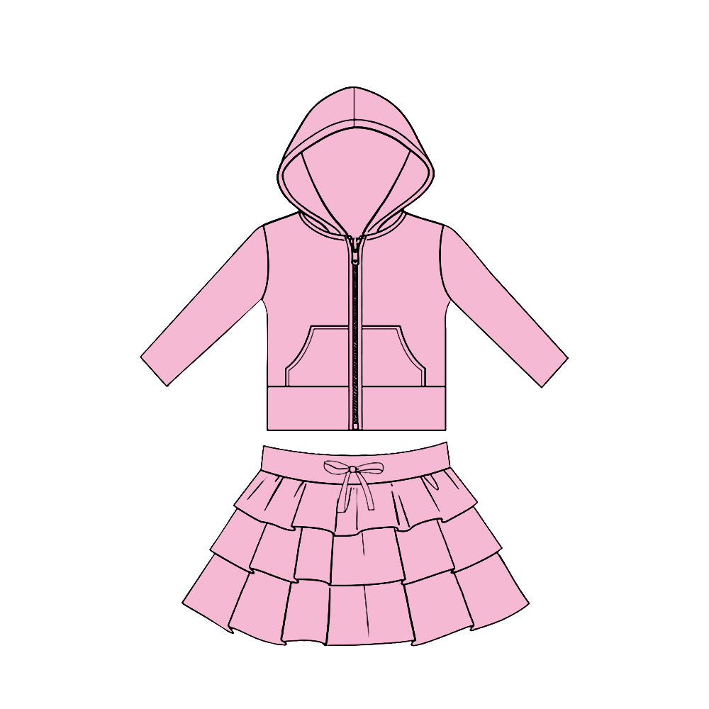 Pink hoodie top matching skirts girls yoga outfit preorder