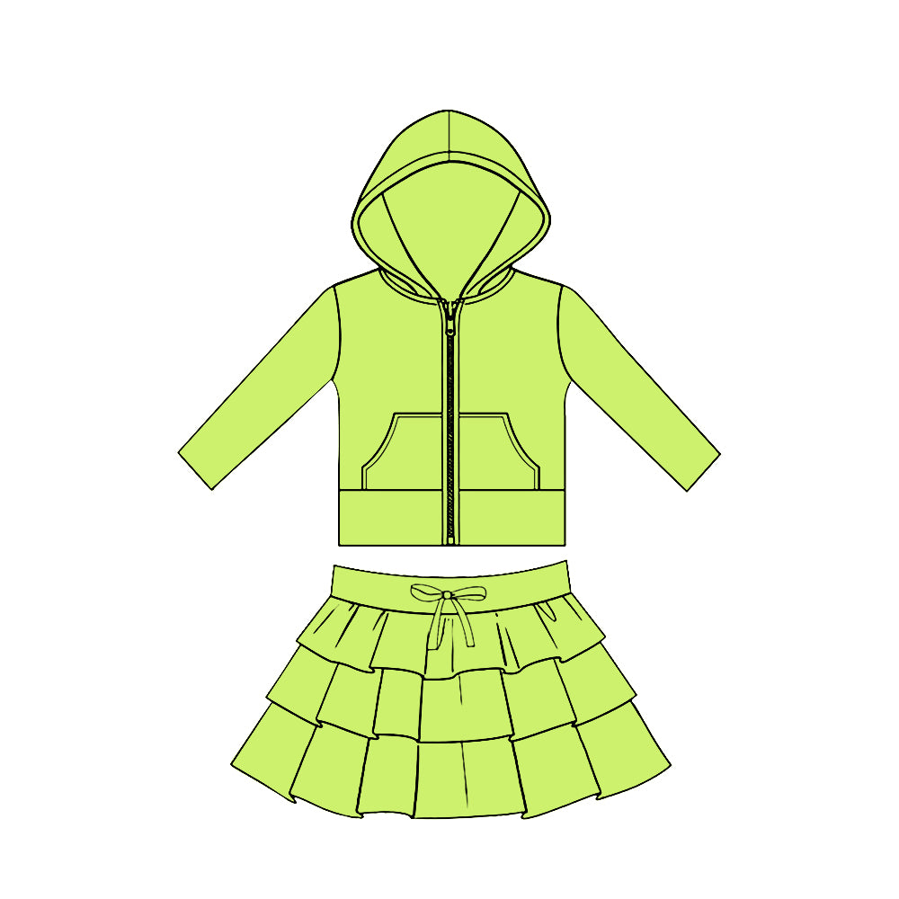 Lime green hoodie top matching skirts girls yoga outfit preorder