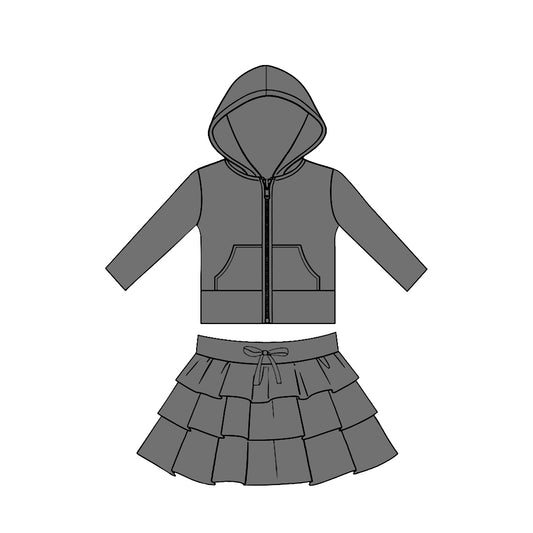 Dark grey hoodie top matching skirts girls yoga outfit preorder