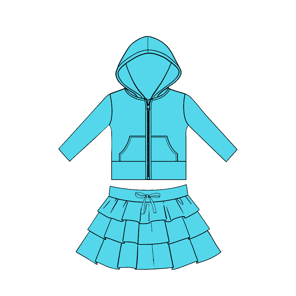 Blue hoodie top matching skirts girls yoga outfit preorder