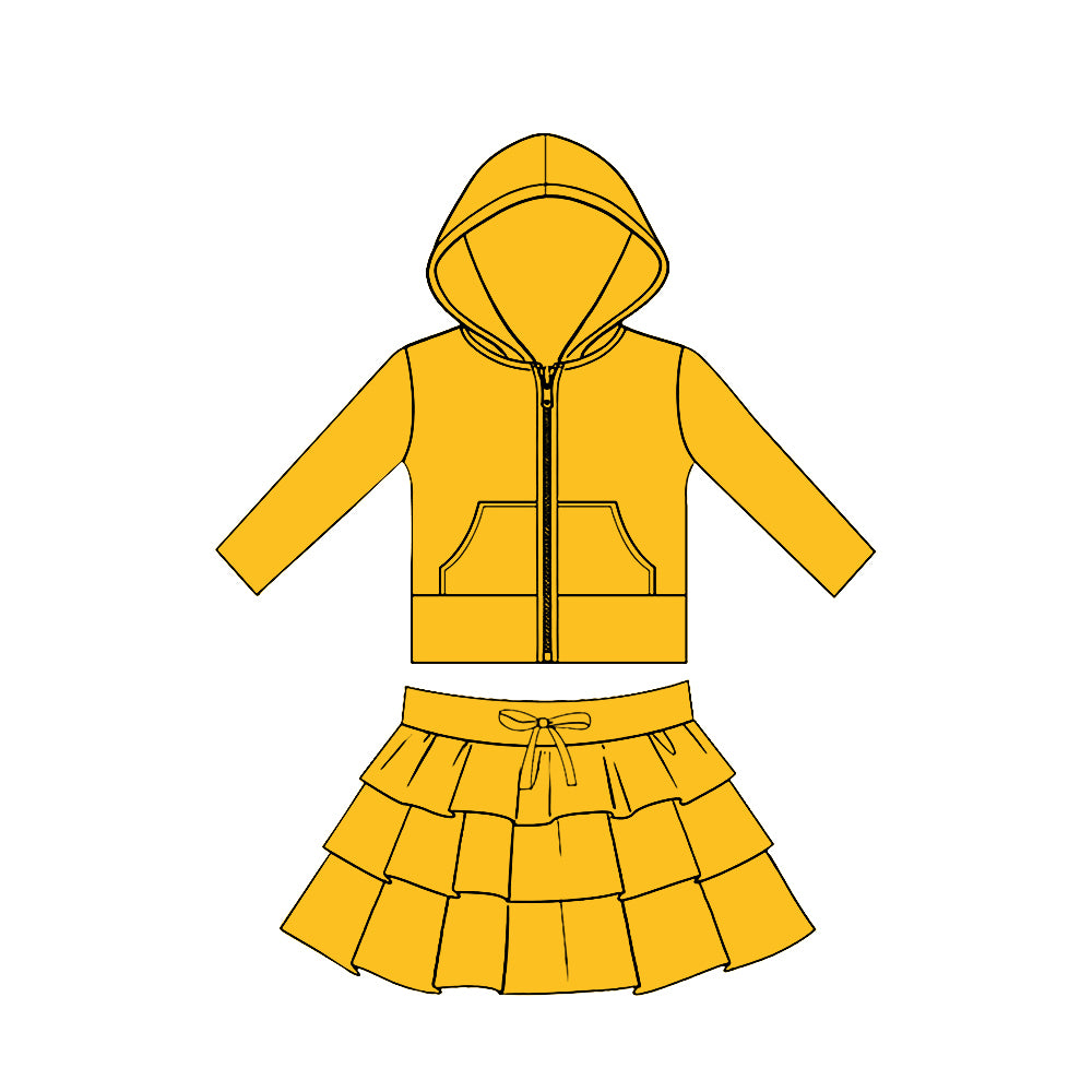 Golden hoodie top matching skirts girls yoga outfit preorder