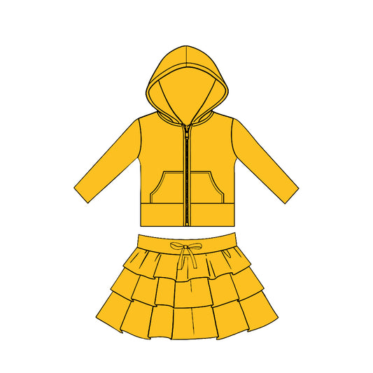 Golden hoodie top matching skirts girls yoga outfit preorder