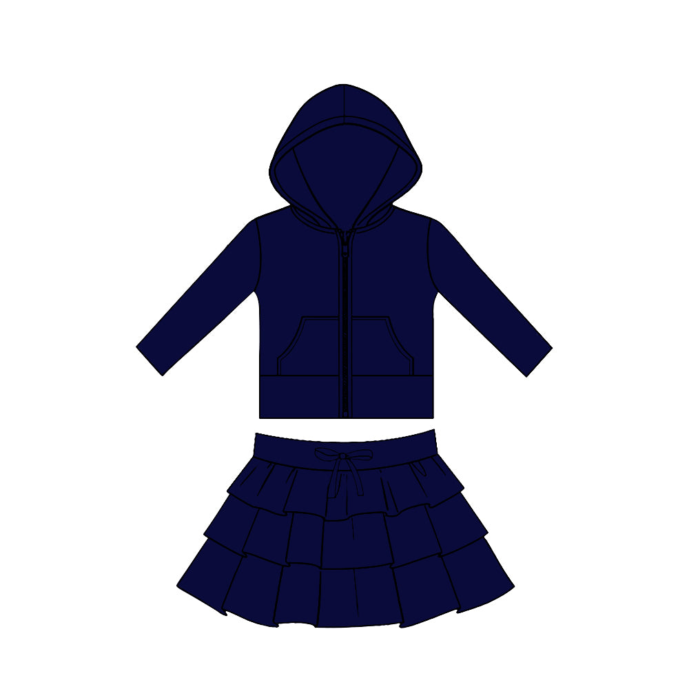 Navy hoodie top matching skirts girls yoga outfit preorder