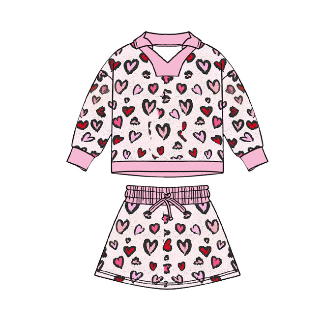 Valentines heart top matching skirts girls long sleeve outfit preorder
