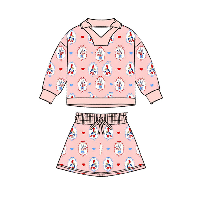 Flowers heart top matching skirts girls long sleeve outfit preorder
