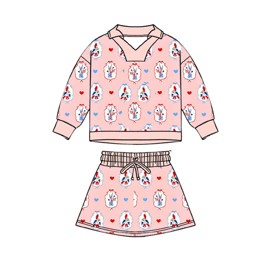 Flowers heart top matching skirts girls long sleeve outfit preorder