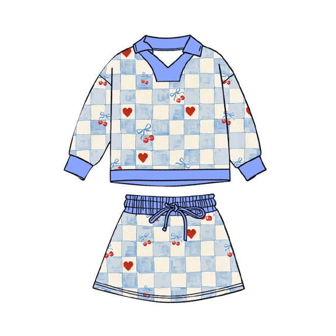 Valentines heart bow top matching skirts girls long sleeve outfit preorder