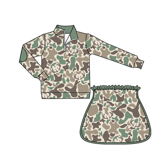 Deer camo pullover top matching skirts girls yoga outfit preorder