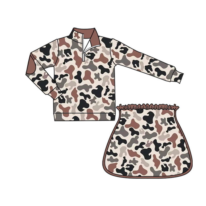 Black grey camo pullover top matching skirts girls yoga outfit preorder