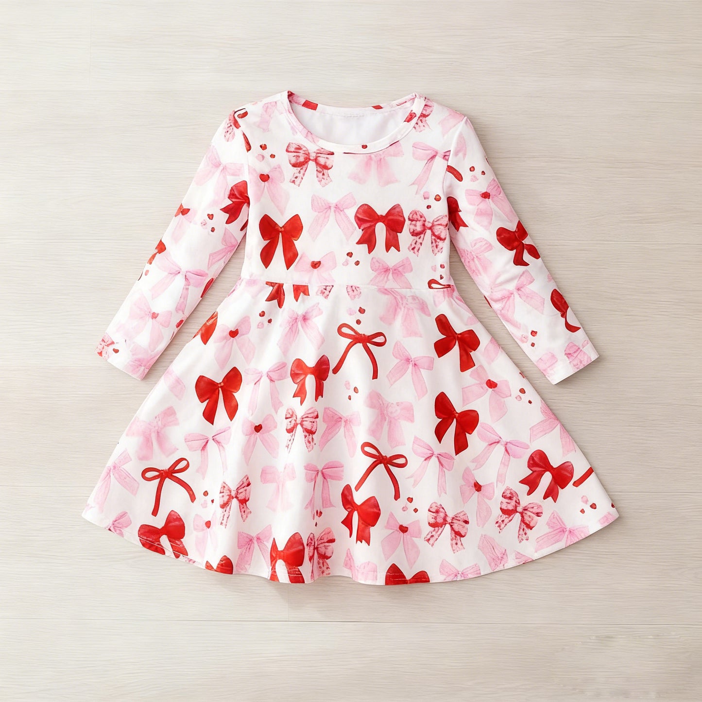 Pink red bow design girls long sleeve dress preorder