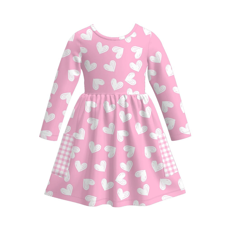 White heart girls long sleeve pocket dress preorder