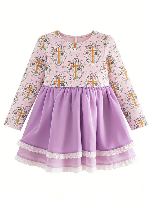 Easter cross floral design girls dress preorder