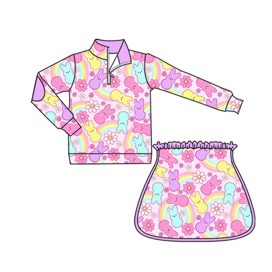 Easter bunny pullover top matching skirt girls active wear yoga outfit preorder