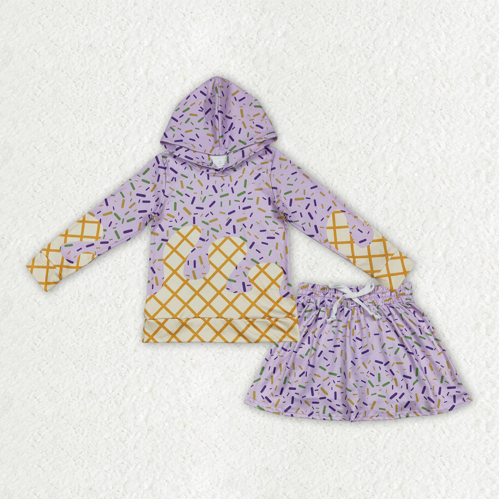 Lavender sprinkle hoodie top matching skirts girls outfit