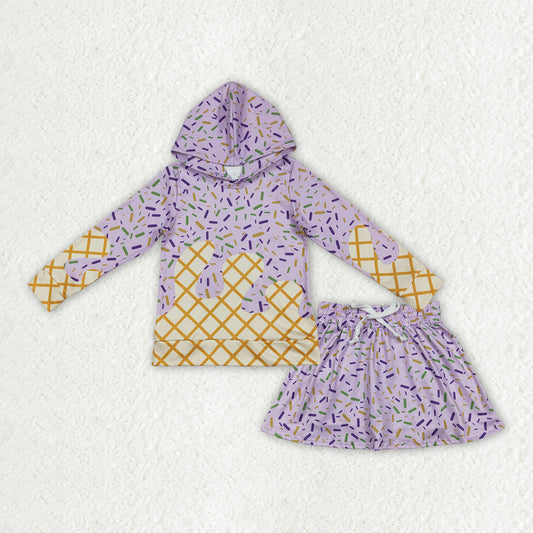 Lavender sprinkle hoodie top matching skirts girls outfit