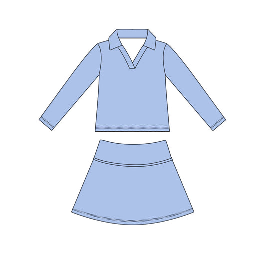 Blue long sleeve yoga top matching skorts girls spring fall outfit preorder