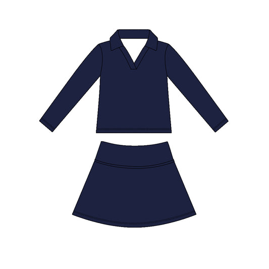 Navy color long sleeve yoga top matching skorts girls spring fall outfit preorder