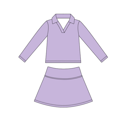 Lavender color long sleeve yoga top matching skorts girls spring fall outfit preorder