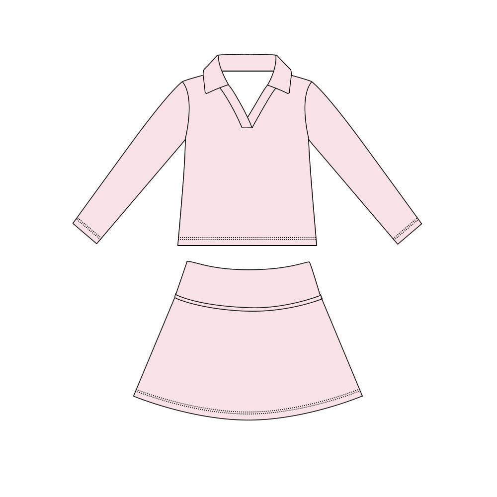 Pink color long sleeve yoga top matching skorts girls spring fall outfit preorder
