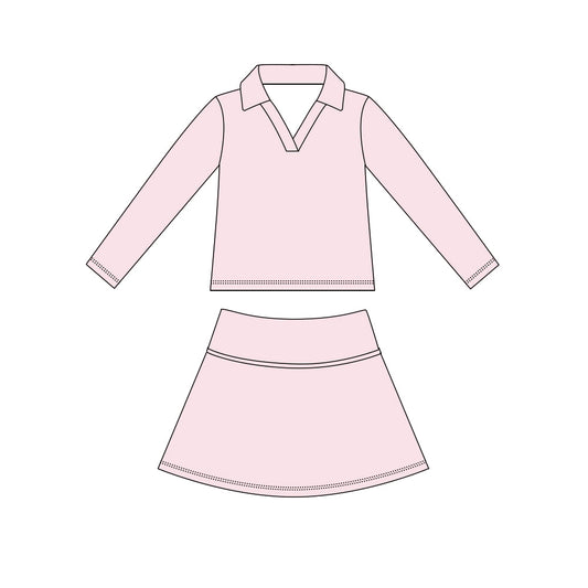Pink color long sleeve yoga top matching skorts girls spring fall outfit preorder