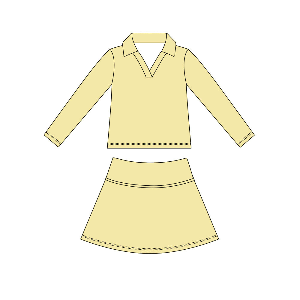 Yellow color long sleeve yoga top matching skorts girls spring fall outfit preorder