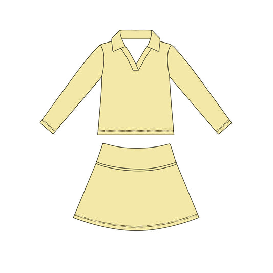 Yellow color long sleeve yoga top matching skorts girls spring fall outfit preorder