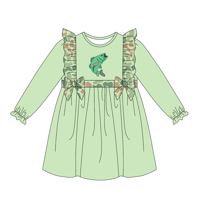 Fishing print toddle baby girl long sleeve dress preorder