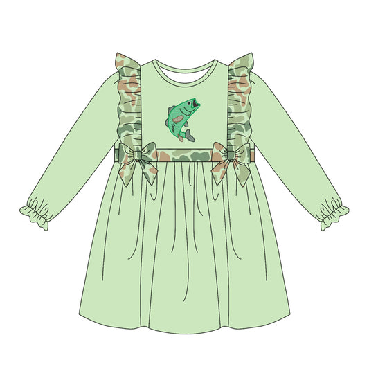 Fishing print toddle baby girl long sleeve dress preorder