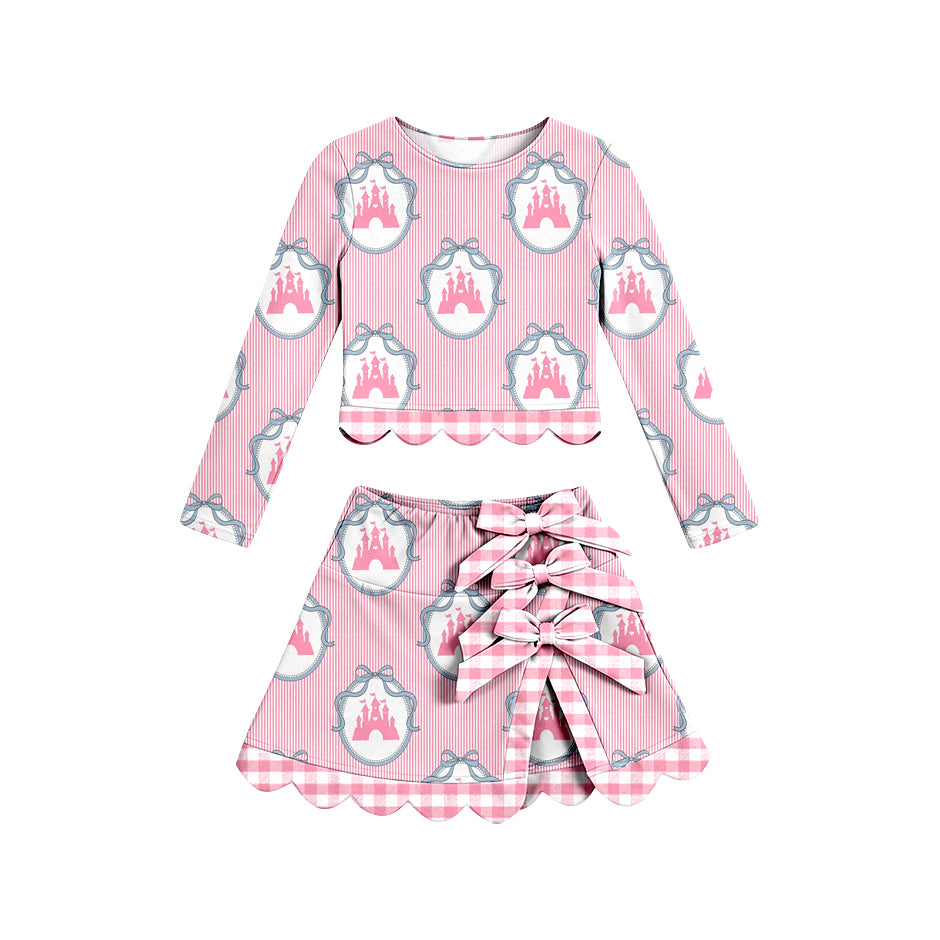 Pink castle long sleeve top matching skirts girls  yoga outfit preorder