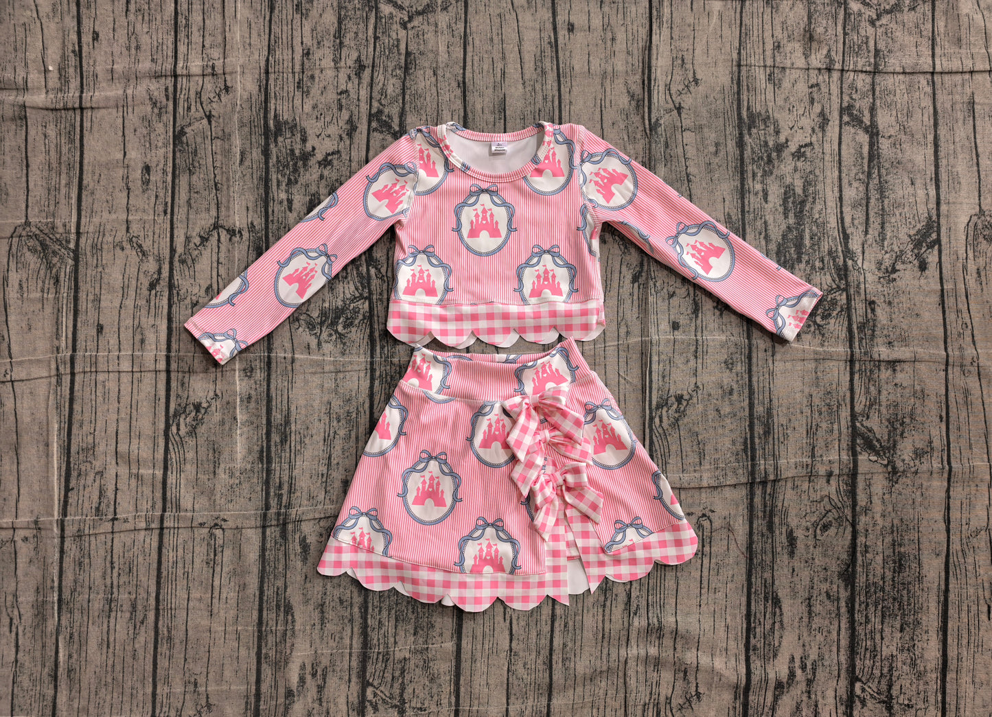 Pink castle long sleeve top matching skirts girls  yoga outfit preorder
