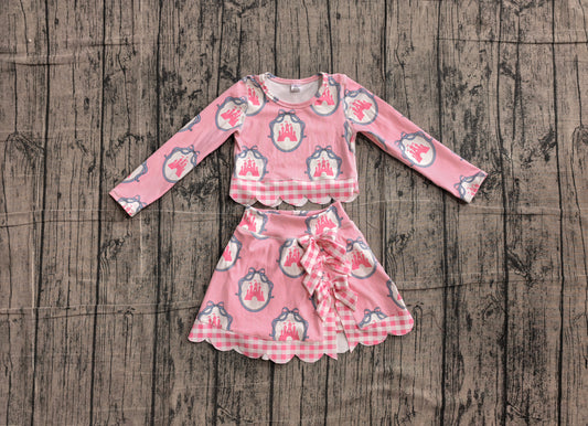 Pink castle long sleeve top matching skirts girls  yoga outfit preorder