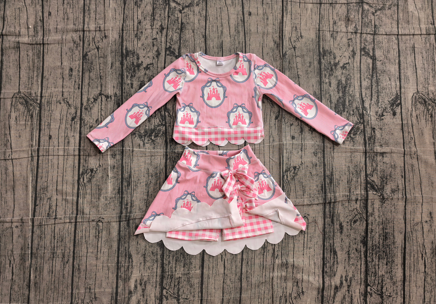 Pink castle long sleeve top matching skirts girls  yoga outfit preorder
