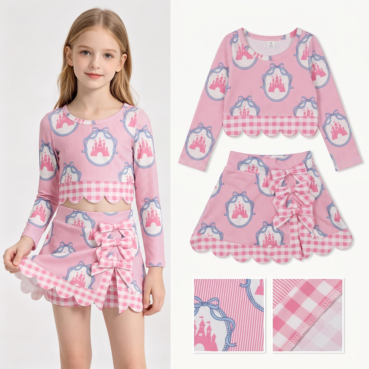 Pink castle long sleeve top matching skirts girls  yoga outfit