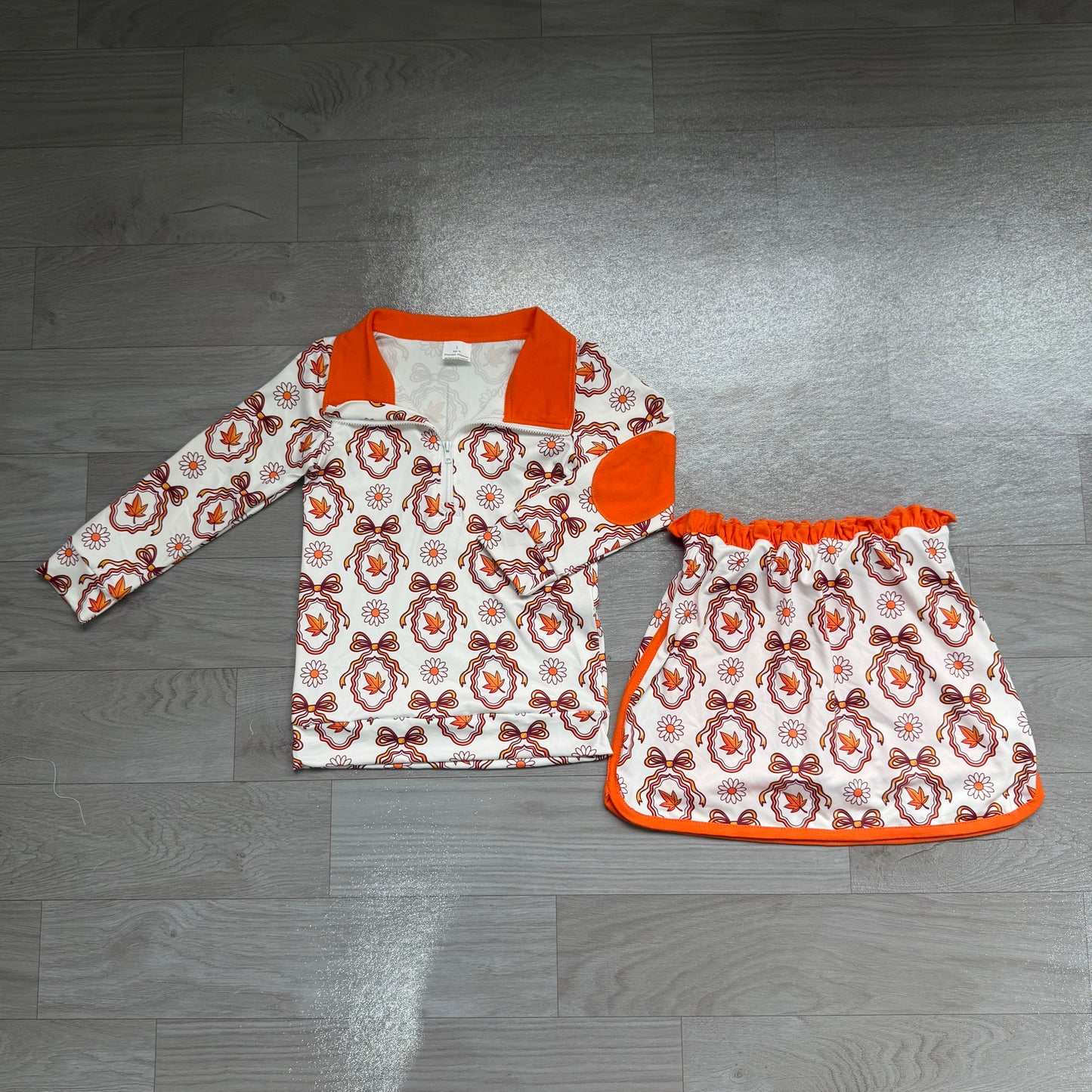 Leaves long sleeve pullover top matching skorts girls outfit preorder