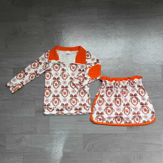 Leaves long sleeve pullover top matching skorts girls outfit preorder